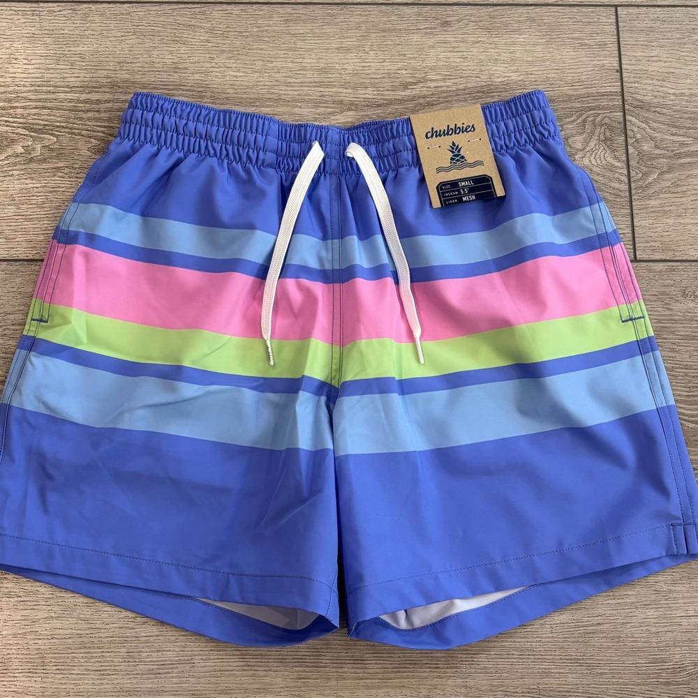 Chubbies Swim Trunks Mens Small Blue The Gotta Get Aways 5.5 Classic Striped